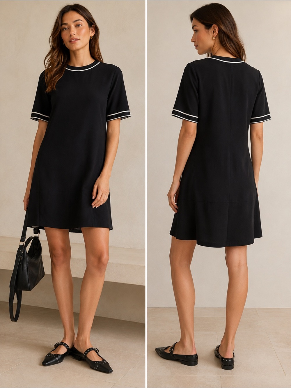 Rag & Bone Thatch Black Crepe Contrast Piping Mini Dress size XS